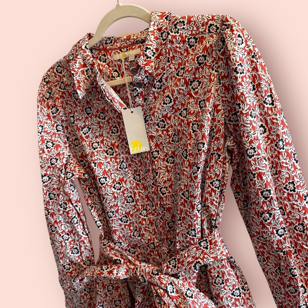 Boden Pink Red Floral Long Sleeve Shirt Dress - Picture 4 of 9